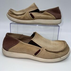 CROCS Santa Cruz Kid’s Brown & Tan Color Block Slip on Canvas Loafers Kid's Sz 5